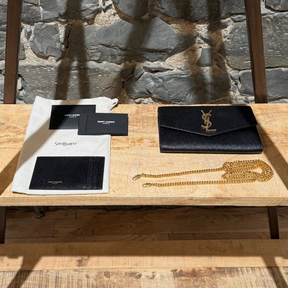 Saint Laurent Black Grain de Poudre Leather Uptown Chain Wallet W/ Card Case - Picture 16 of 16